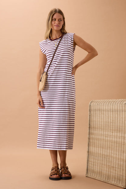 Ceres Life Paloma Dress in White Pomegranate Stripe