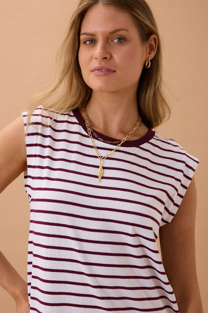 Ceres Life Paloma Dress in White Pomegranate Stripe