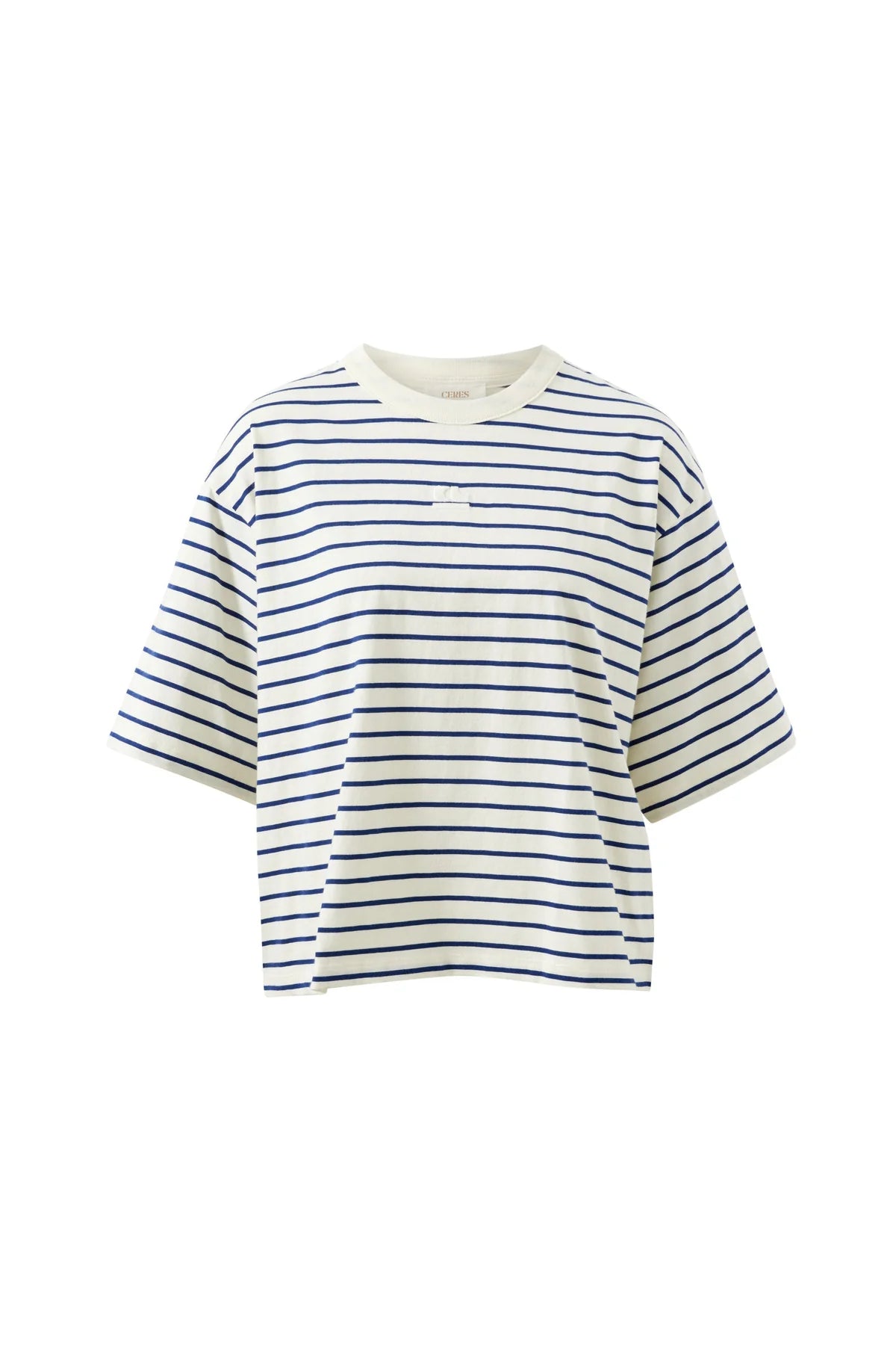 Phoebe Premium Tee in Milk Prussian Blue Stripe