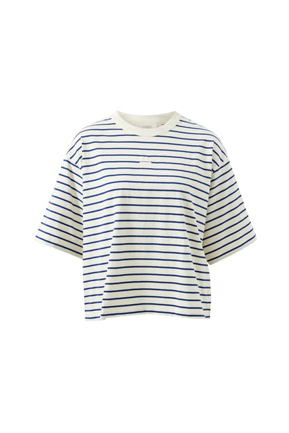 Phoebe Premium Tee in Milk Prussian Blue Stripe