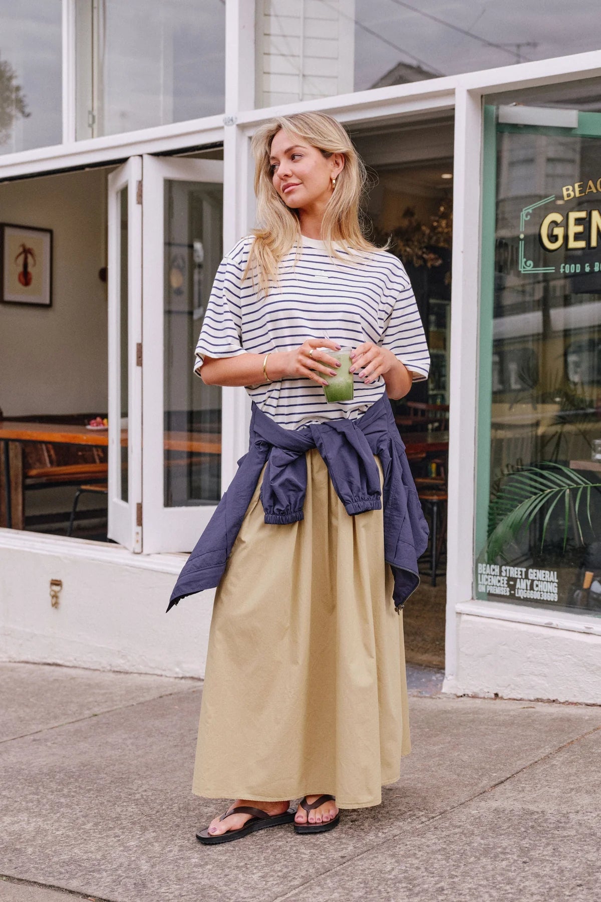 Phoebe Premium Tee in Milk Prussian Blue Stripe