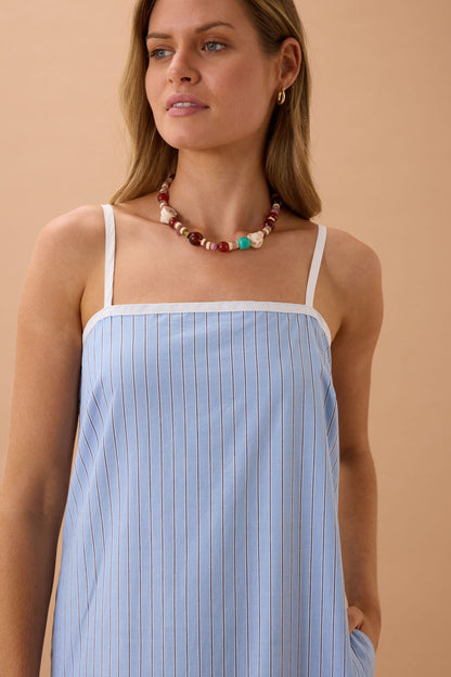 Ceres Life Sunday Maxi Dress in Powder Blue Triple Stripe