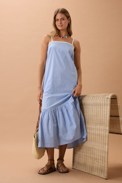 Ceres Life Sunday Maxi Dress in Powder Blue Triple Stripe