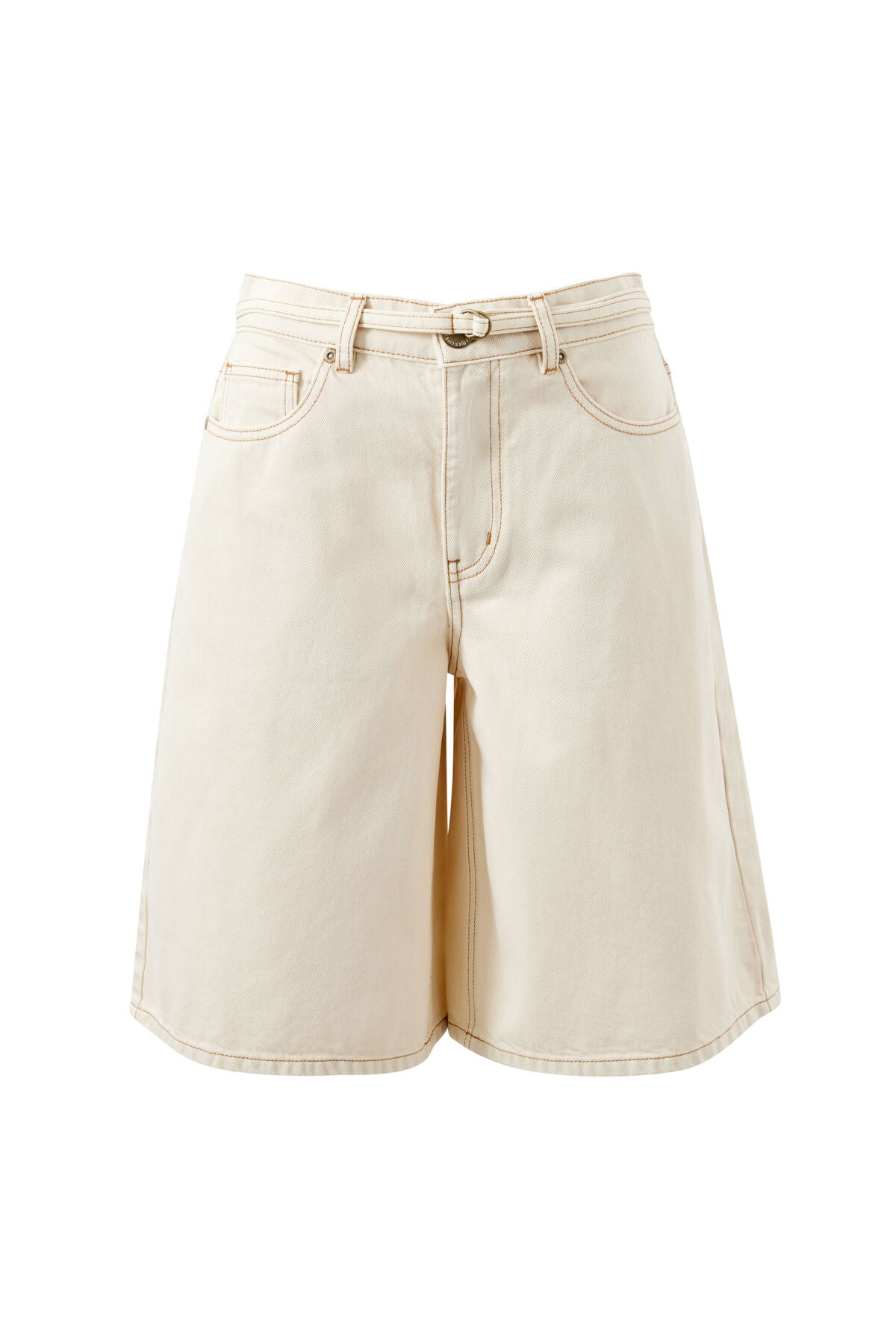 Olive Belted Denim Shorts In Fresh Sand