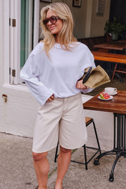 Olive Belted Denim Shorts In Fresh Sand