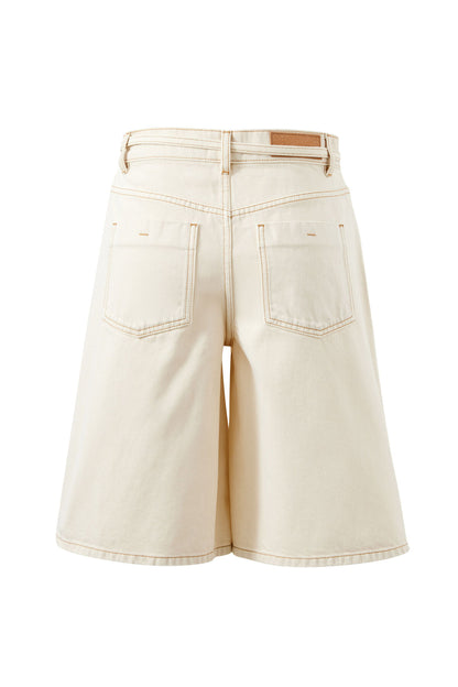 Olive Belted Denim Shorts In Fresh Sand
