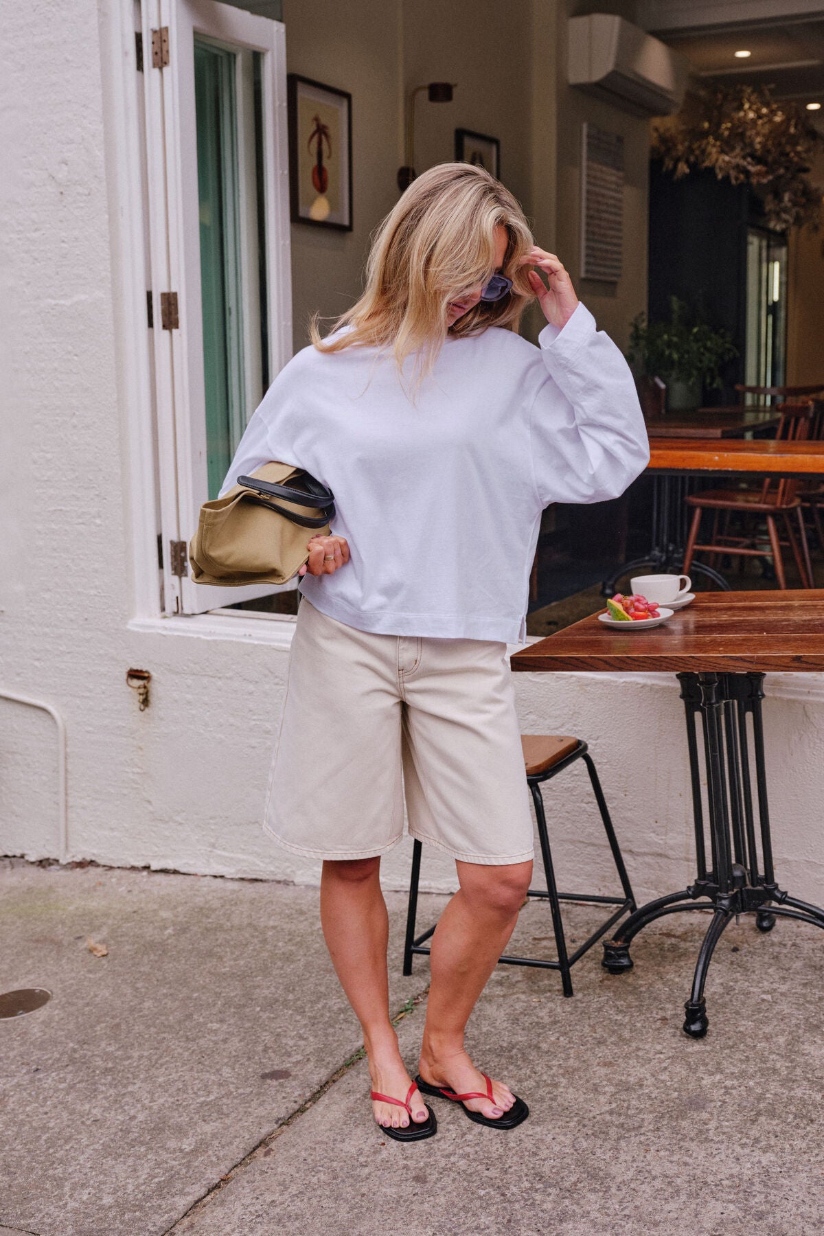 Olive Belted Denim Shorts In Fresh Sand