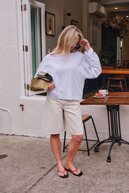 Olive Belted Denim Shorts In Fresh Sand