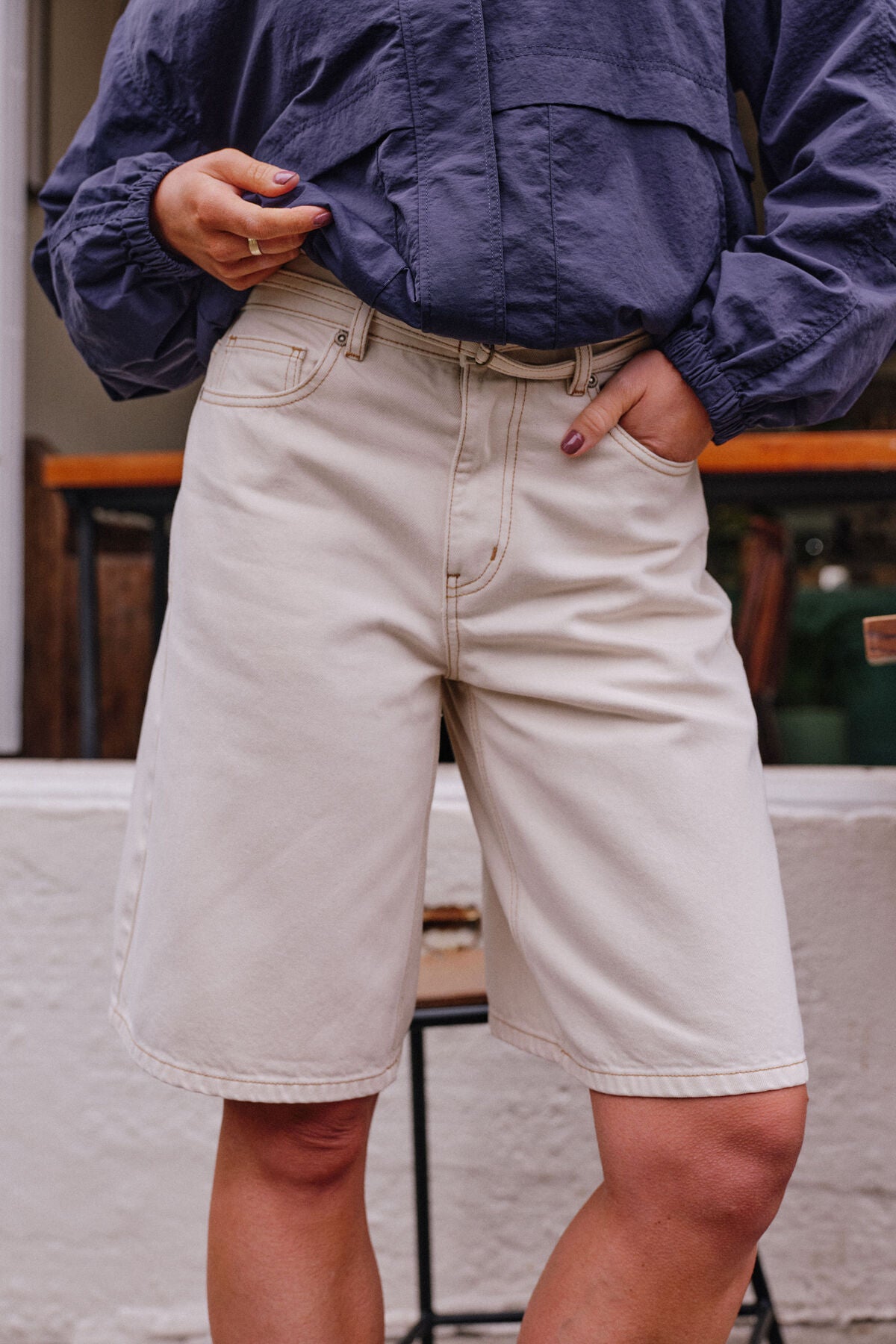 Olive Belted Denim Shorts In Fresh Sand