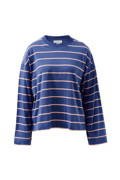 Beau Long Sleeve Slouchy Tee in Washed Navy/Pink Clay