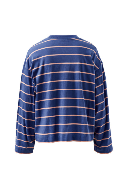 Beau Long Sleeve Slouchy Tee in Washed Navy/Pink Clay