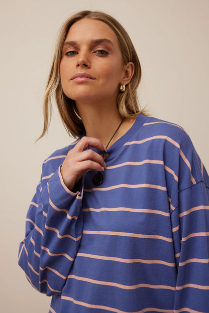 Beau Long Sleeve Slouchy Tee in Washed Navy/Pink Clay