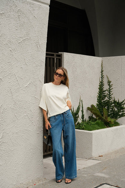 Lucy Relaxed Sleeve Tee in Milk