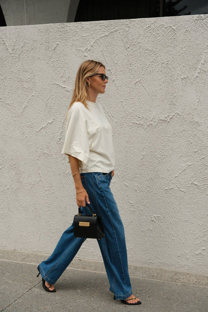 Lucy Relaxed Sleeve Tee in Milk