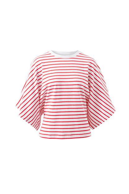 Lucy Relaxed Sleeve Tee in White/Heritage Red Stripe