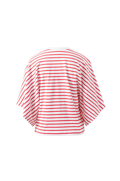 Lucy Relaxed Sleeve Tee in White/Heritage Red Stripe