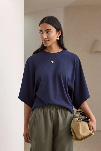 Lucy Relaxed Sleeve Tee in True Navy