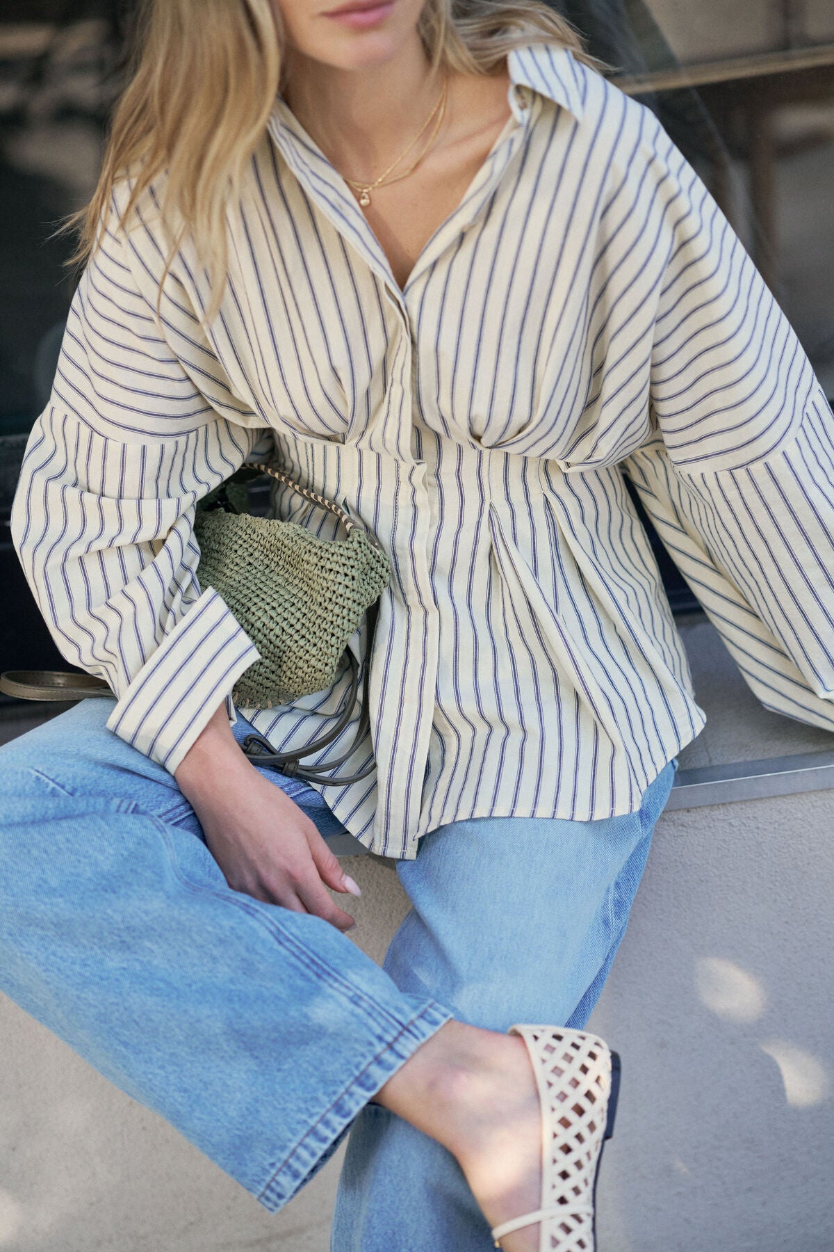 Ella Pleat Shirt in Butter Navy Stripe by Ceres Life