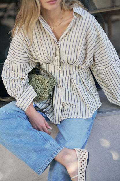 Ella Pleat Shirt in Butter Navy Stripe by Ceres Life