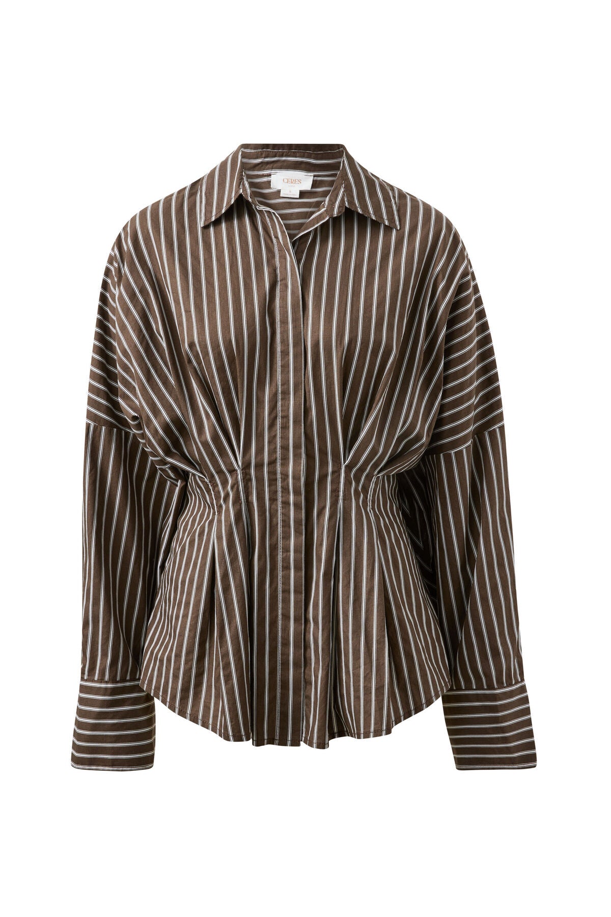Ella Pleat Shirt in Chocolate Stripe by Ceres Life