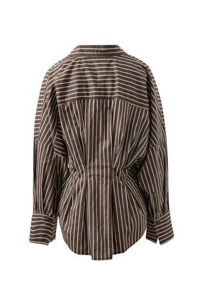 Ella Pleat Shirt in Chocolate Stripe by Ceres Life