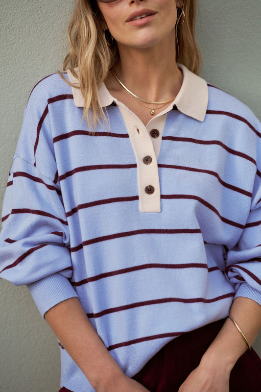 Jessa Rugby Knit in Sky Blue Stripe