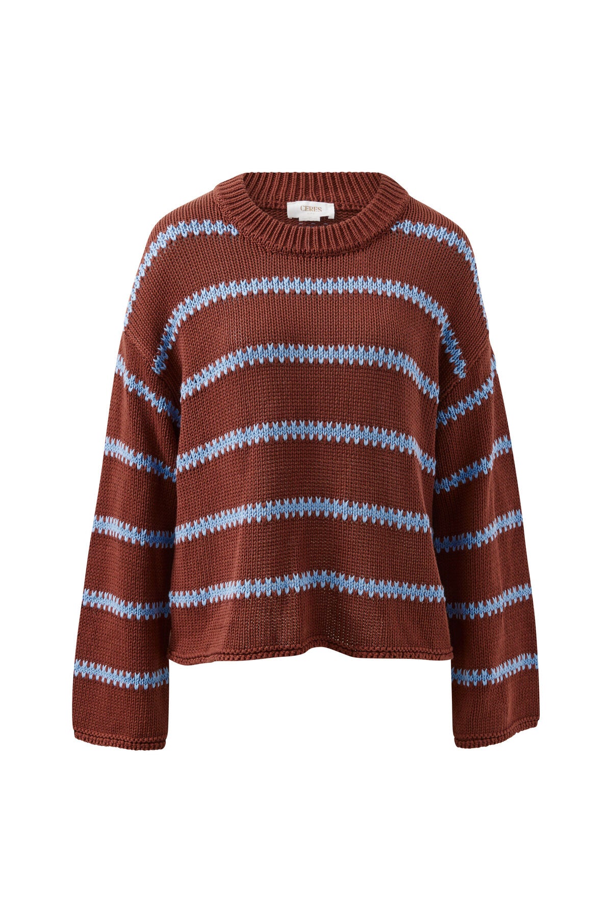 Lila Oversized Knit Crew in Burnt Toffee Stripe