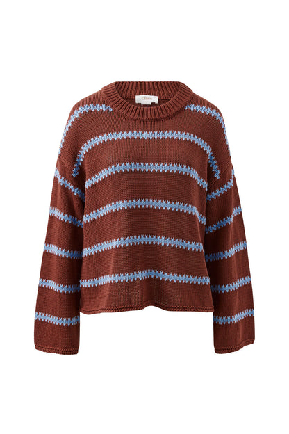 Lila Oversized Knit Crew in Burnt Toffee Stripe