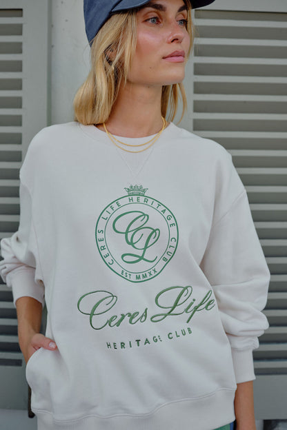 Romy Crew in  buff pistachio club logo