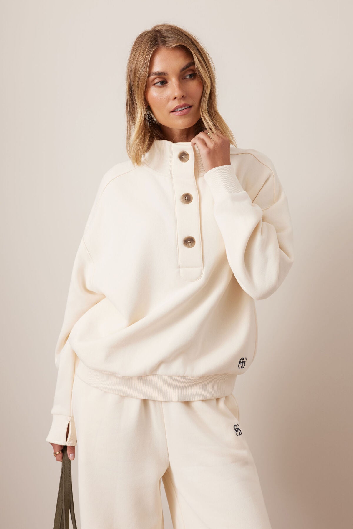 Marli Button Sweat in Marshmallow by Ceres Life