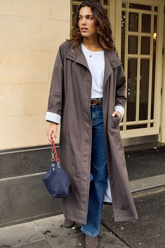 Rowan Longline Jacket in Tobacco Brown by Ceres Life