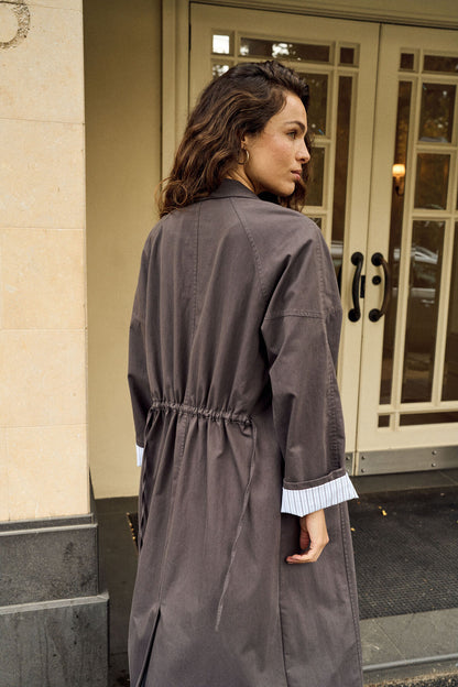 Rowan Longline Jacket in Tobacco Brown by Ceres Life