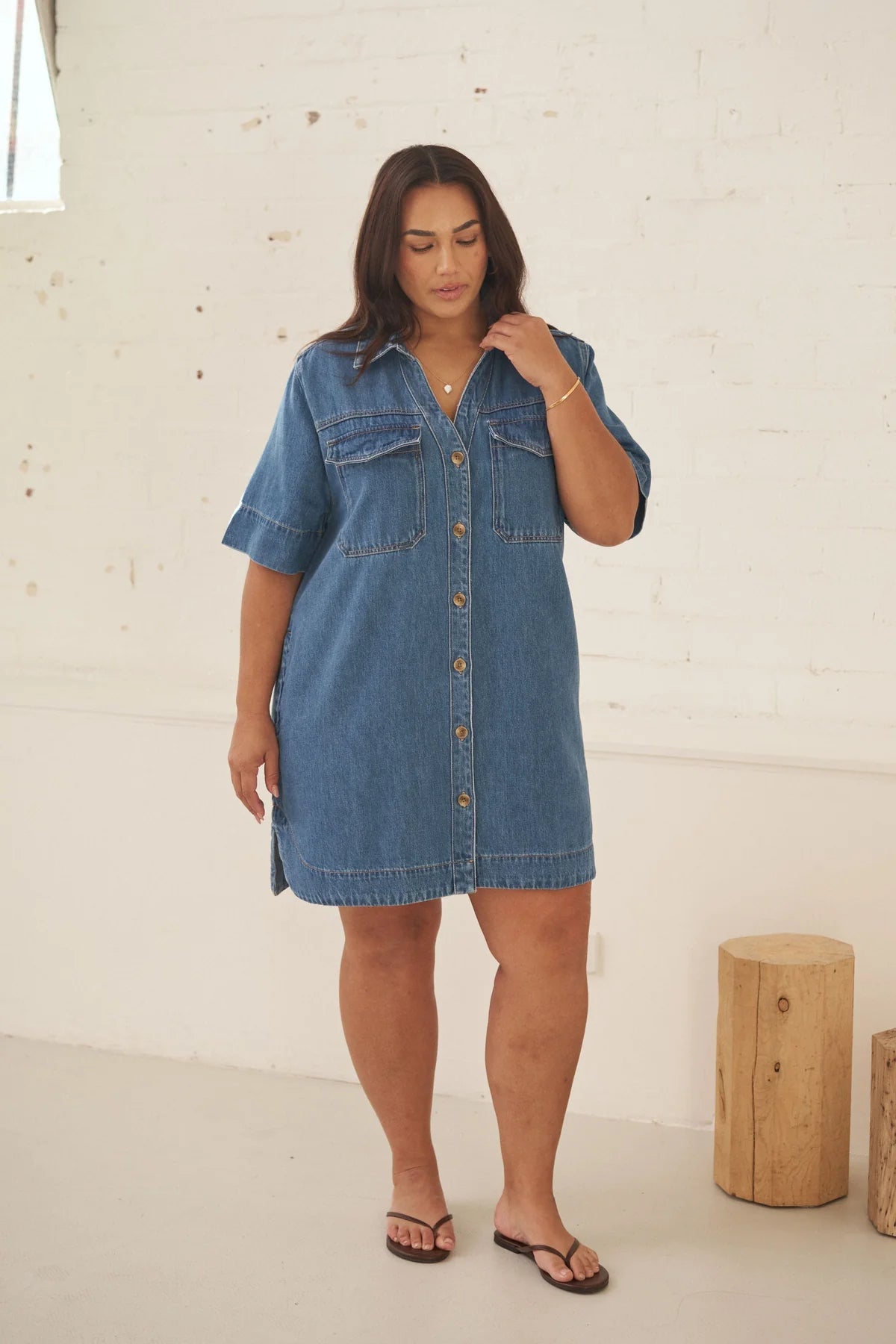 Bonnie Relaxed Shirt Dress in Fresh Indigo