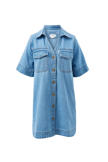 Bonnie Relaxed Shirt Dress in Vintage Blue