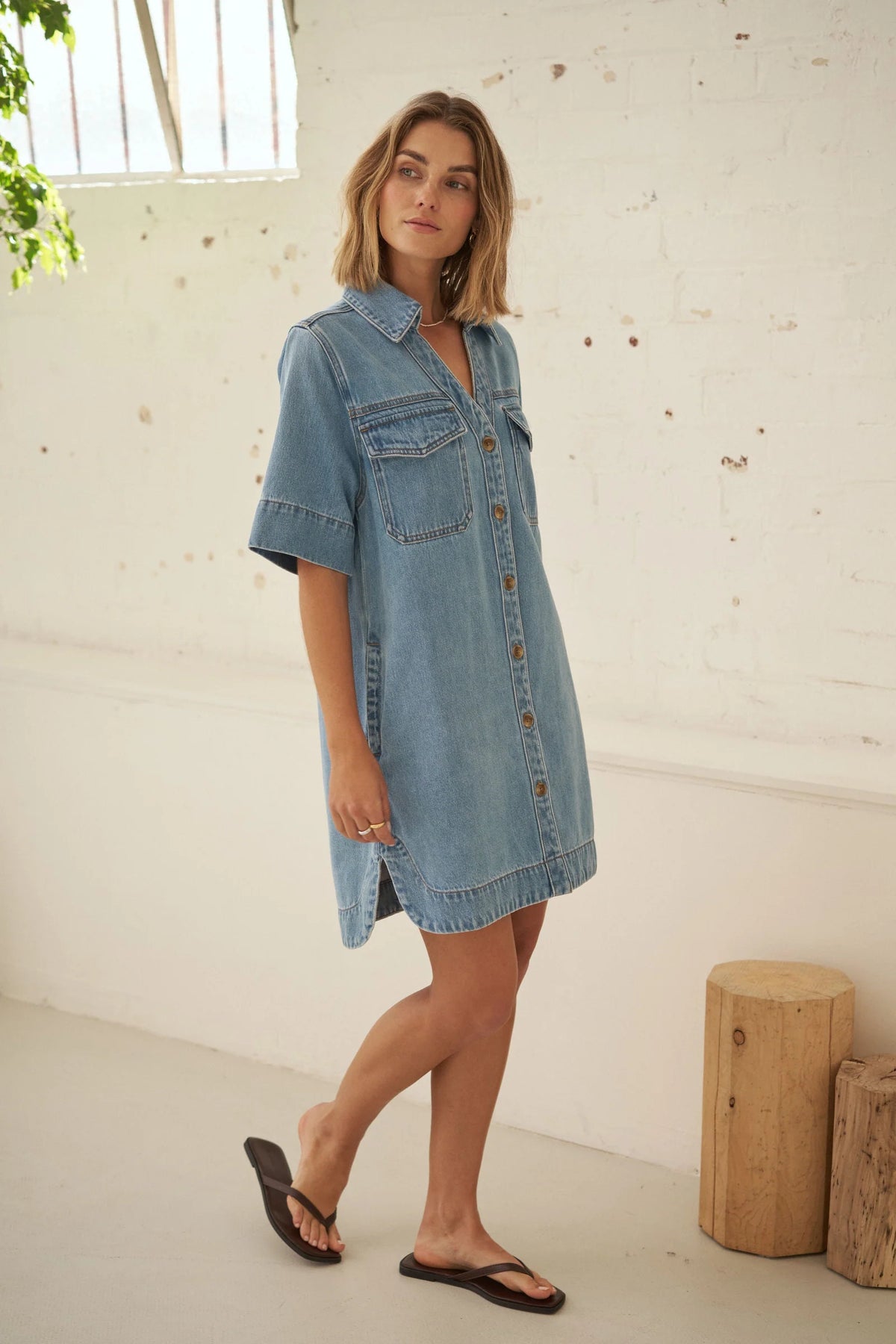 Bonnie Relaxed Shirt Dress in Vintage Blue