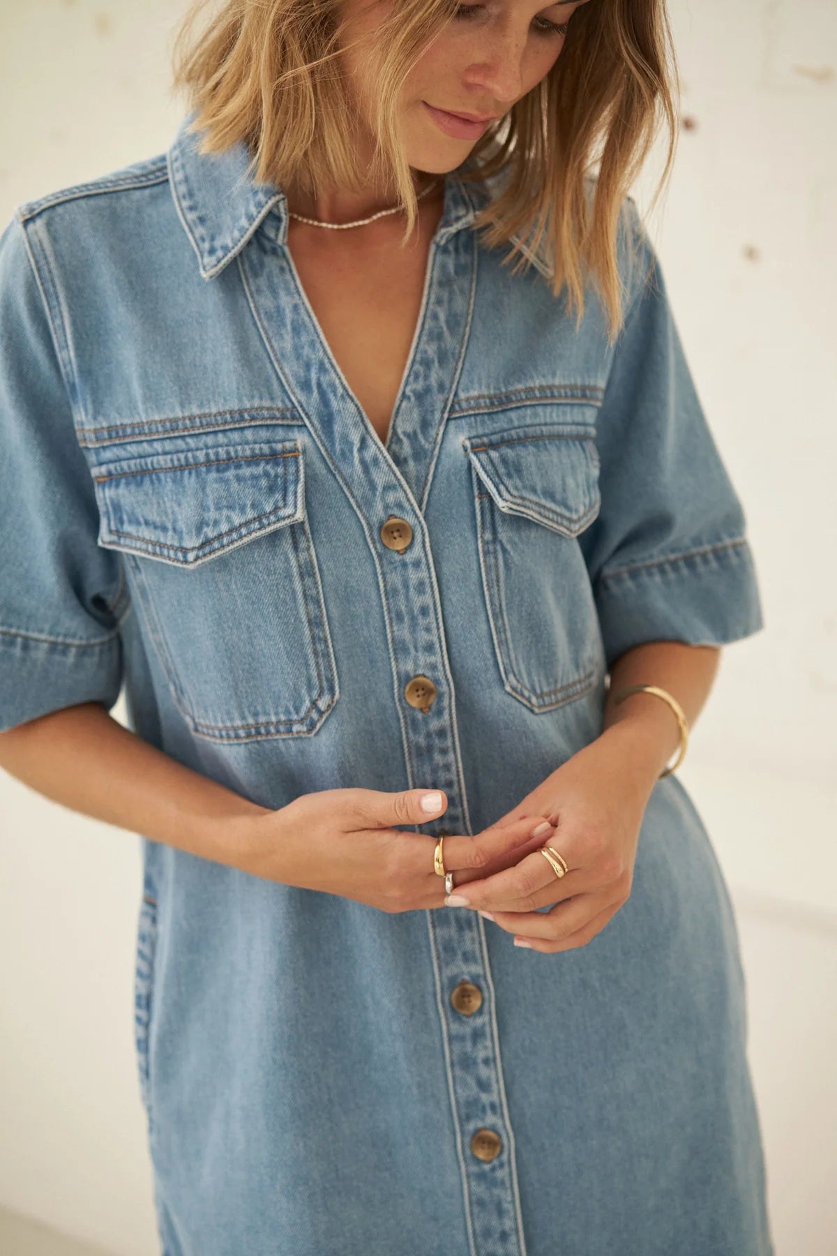 Bonnie Relaxed Shirt Dress in Vintage Blue
