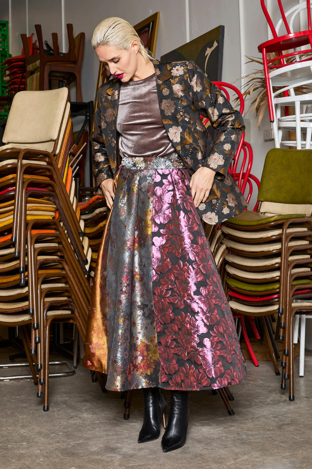 MA Dainty Parted Skirt in Multi Brocade