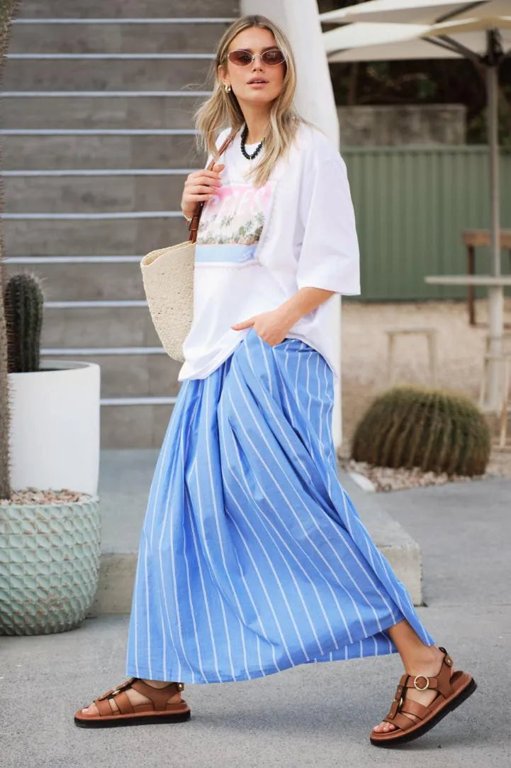 Ceres Life Florence Maxi Skirt in Blue Stripe