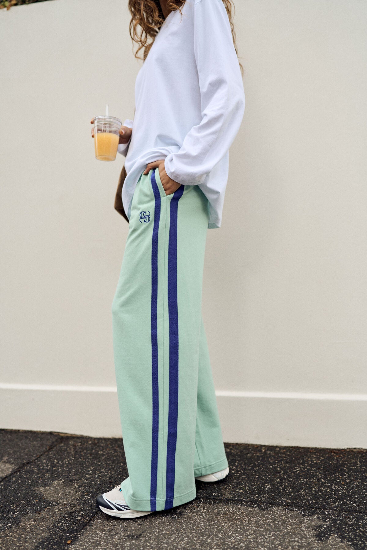GIGI WIDE LEG TERRY TRACK PANT - SEAFOAM