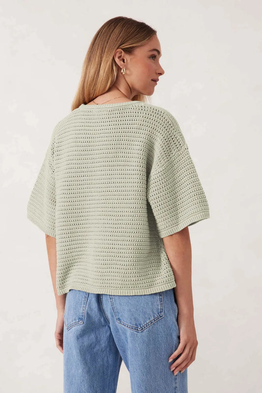 Ceres Life Textured Boxy Knit Tee in Matcha