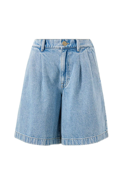 Ceres life Sylvie Longline Pleat Denim Shorts in Vintage Blue