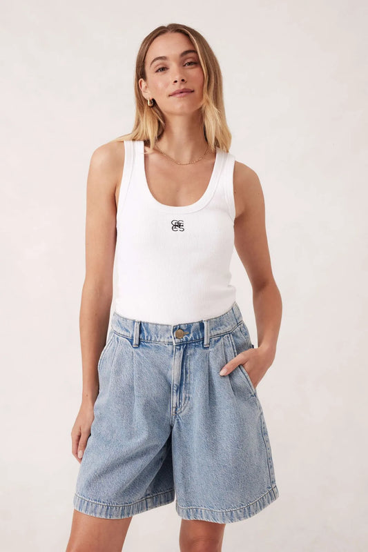 Ceres life Sylvie Longline Pleat Denim Shorts in Vintage Blue