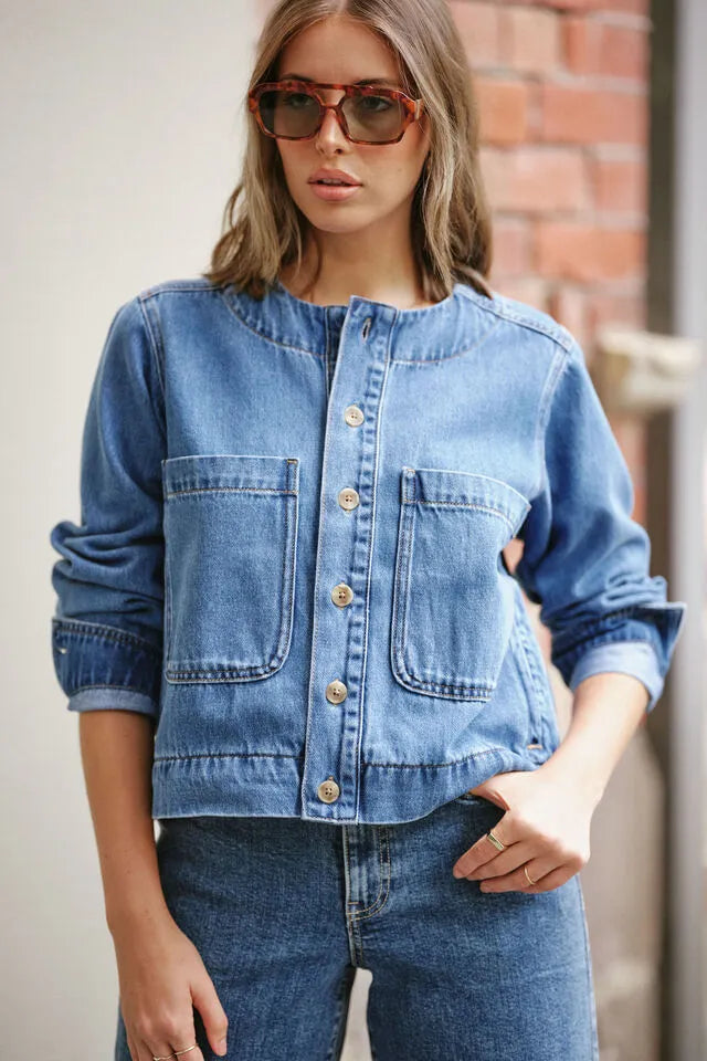 Ceres Life Collarless Denim Jacket