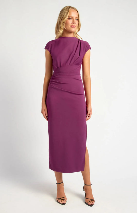 Plum Jersey Cap Sleeve Dress