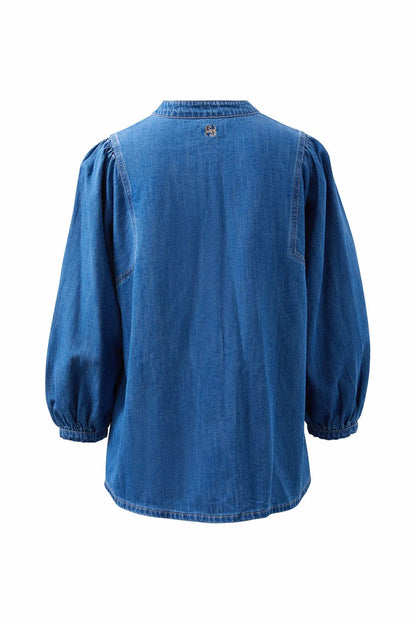 Ceres Life puff Sleeve Denim Shirt in True Indigo