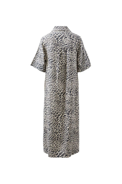 Ceres Life Ava Short Sleeved Midi Dress in Leopard Linen Blend