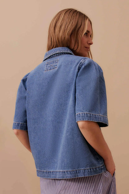 Ceres Life Dylan Pleat Short Sleeve Shirt in Fresh Indigo
