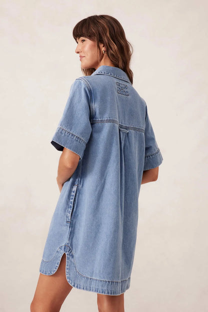 Ceres Life Sammy Relaxed Shirt Dress in Mid Vintage Blue