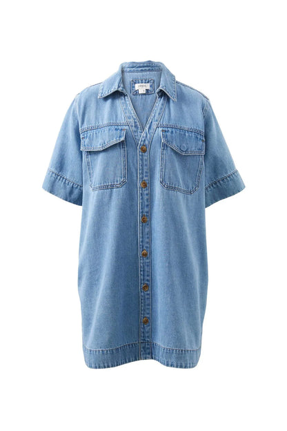 Ceres Life Sammy Relaxed Shirt Dress in Mid Vintage Blue