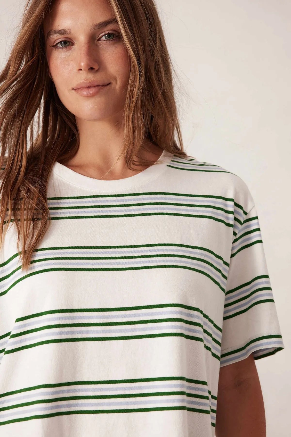Ceres Life Stevie Slouchy Tee in Vanilla Green Retro Stripe